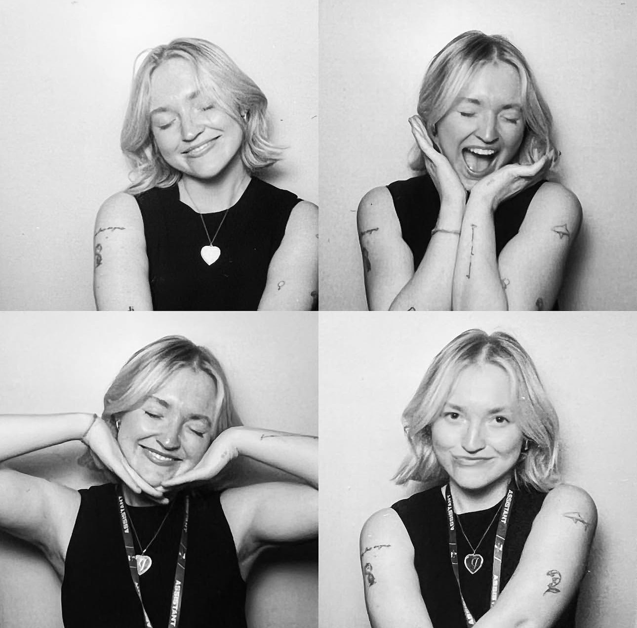 Black-and-white portrait collage of Jenna Haynie